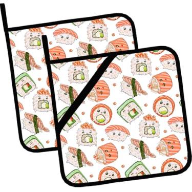 Imagem de Porta-panelas fofas para rabiscos de sushi, 2 peças, pegador de panela resistente ao calor para churrasco, assar, almofada quente de alimentos para mulheres e homens