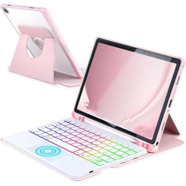 Imagem de Capa com teclado touchpad para Samsung Galaxy Tab A9 Plus 11 polegadas SM-X210/X215/X216, capa giratória de 360 graus com luz de fundo colorida, teclado magnético removível para tablet A9+ (rosa)