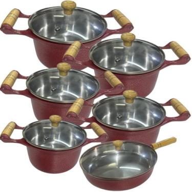 Imagem de Jogo de Panelas Alumínio Batido Fundido 6 Peças Craquelada Grossa com 