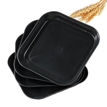 Imagem de Conjunto de pratos quadrados de palha de trigo de 15 cm, prato de jantar profundo inquebrável, leve, uso reutilizável para casa e cozinha (preto, 4)