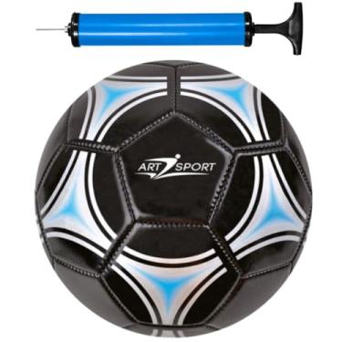 Imagem de Bola de Futebol N5 Oficial em PVC Costurado, Preto e Azul, com Bomba de Ar Manual