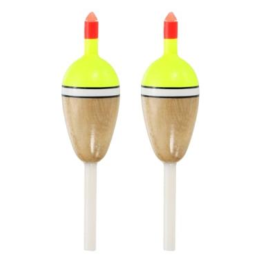 Imagem de PATIKIL Flutuadores de pesca de 3,8 cm, pacote com 2 boias ovais, boias deslizantes, acessórios de pesca com corpo flutuante de madeira balsa para equipamentos de pesca em água doce, vermelho/amarelo
