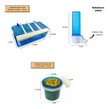 Imagem de Kit 1 Comedouro Grade 120ml +1 Bebedouro 100ml Malha Fina +1 Porta Vit