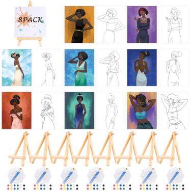 Imagem de intonly 8 conjuntos de kit de pintura para adultos e meninas, tela pré-desenhada para pintar, kits de pintura pré-elástica (mulheres bonitas)