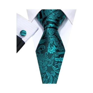 Imagem de Conjunto de Gravata e Abutões Masculinos - Verde Menta, Cerceta, Oliva