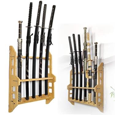 Imagem de Suporte de espada suporte de parede para espadas, suporte para katanas, prateleiras para espadas, suporte de parede de madeira para exibição de armas com 3 a 9 camadas, gancho vertical para espadas