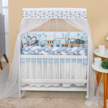 Imagem de Kit Mini Berço com 12 peças  Saia de Berço Bebê Menino Transportes - C