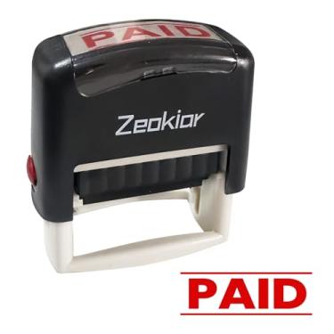 Imagem de Zeokiar Carimbo pago para escritório, impressão clara e nítida, carimbos de borracha autotintados para contabilidade de mensagens comerciais, tinta vermelha