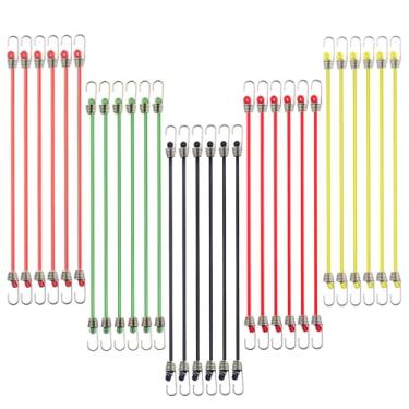 Imagem de LEONTOOL Pacote com 30 cabos elásticos pequenos com ganchos 25,4 cm de borracha resistente, alças curtas para acampamento ao ar livre, tendas de bagagem, lonas, bicicletas, trailers, à prova de