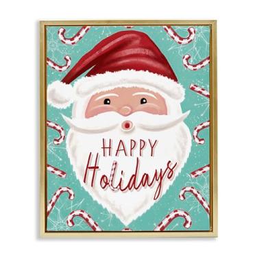 Imagem de Stupell Industries Arte de parede Jolly Santa & Candy Bengalas com moldura dourada flutuante, design por Elizabeth Tyndall, 64 x 78 cm