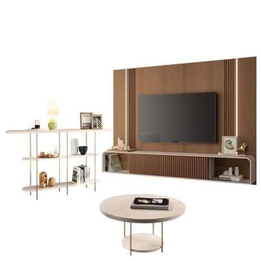 Imagem de Home Suspenso Empire Castanho Off White e Aparador Infinity e Mesa de 