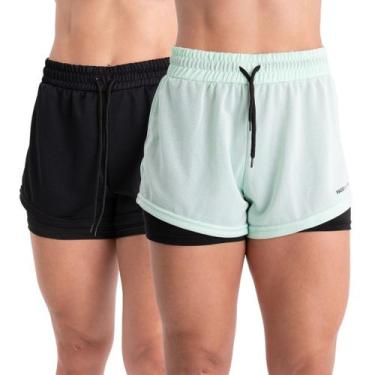 Imagem de 2 Shorts Academia Duplo Feminino Com Bolso Dryfit Bermuda Para Treino 
