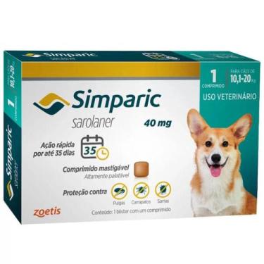 Imagem de Simparic Zoetis 40 Mg 10,1 A 20 Kg 1 Unidade
