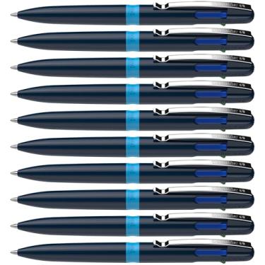 Imagem de Schneider Caneta esferográfica Take 4 M (média), recarregável + retrátil, azul escuro/azul claro, tintas multicoloridas 4 em 1: preto, vermelho, azul, verde, caixa com 10 canetas (138003)