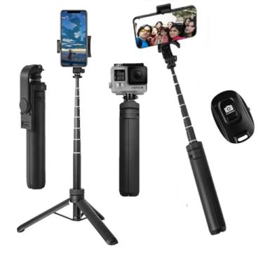 Imagem de Tripé de telefone portátil e bastão de selfie com obturador remoto e suporte de telefone giratório para gravação de vídeo, tripé de celular para iPhone/GoPro / câmeras (preto, 50 polegadas)
