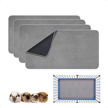 Imagem de GINIDEAR Forro para gaiola de porquinho-da-índia, pacote com 4 – Lavável, reutilizável, à prova de vazamento, almofadas de cama de lã para animais pequenos com fundo antiderrapante - para área de 38 x