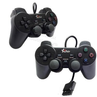 Imagem de Kit 2 Controle Joystick Game Ps1 Ps2 Play 2 Com Fio Vibração - Feir