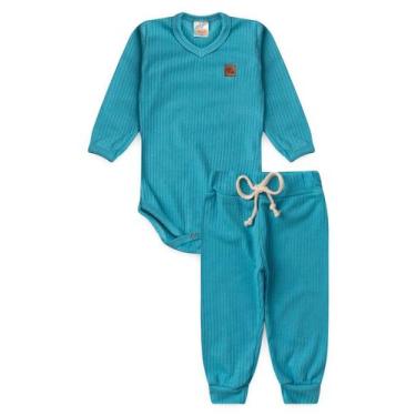 Imagem de Conjunto Body Canelado Menino - Ciano - Ame Kids, P