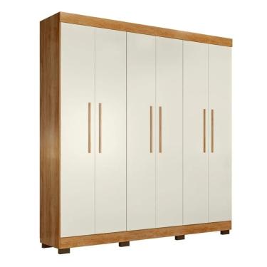 Imagem de Guarda Roupa Casal 100% MDF Flórida 6 Portas 4 Gavetas Amadeirado/Off White Tigus Baby
