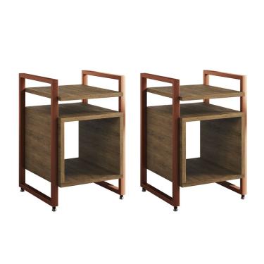 Imagem de Kit 2 Mesas de Cabeceira Industrial Marrocos Ferro Cobre e Tampo Freijó