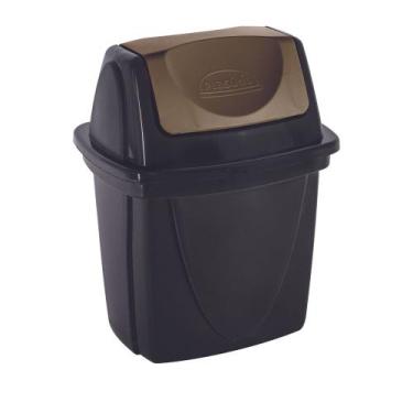 Imagem de Lixeira de Plástico com Tampa Dourada Plasútil Ecoblack Preta 4,9L, UN
