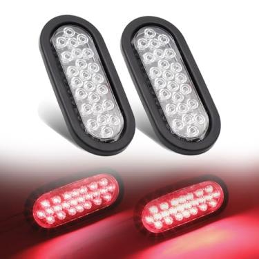 Imagem de LedVillage [Pacote com 2] Lentes ovais Transparentes de 15 cm Vermelho 24 Luzes de LED para para-lamas Extra Brilhantes Seladas Montagem Embutida Traseira Reboque Universal RV Heavy Duty Caminhão Freightliner Lâmpadas Marcadoras Laterais 12 V DC