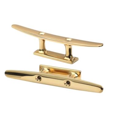 Imagem de Chuteiras de latão, 2 peças de grampo de doca com fixador, aço inoxidável 316, travas de barco com base aberta dourada, adequadas para barcos ou decoração náutica, acessórios de amarração resistentes
