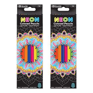 Imagem de Lápis de cor BAZIC 8 cores neon, conjunto de lápis de cor fluorescência para desenho de arte, presente para artistas adultos crianças (pacote com 8), 2 pacotes