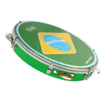 Imagem de Pandeiro verde izzo 10 pol abs c/pele bandeira brasil 3438