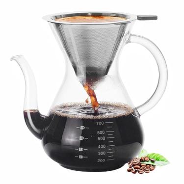 Imagem de Cafeteira de café Dour Over Coffee, permanentemente use o coador de café [mais recente] garrafa de água de vidro borossilicato com filtro de aço inoxidável, conjunto de panela de café com perfuração manual de 400 ml
