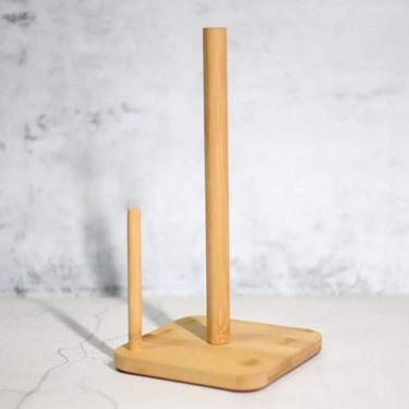 Imagem de Suporte organizador porta papel toalha de bambu com base quadrada 14,5