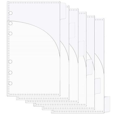 Imagem de Mogoostry Envelope para fichário A6 com 6 abas de plástico transparente com 2 bolsos para 6 anéis, protetor de folhas A6, organizador de pastas (6 folhas)