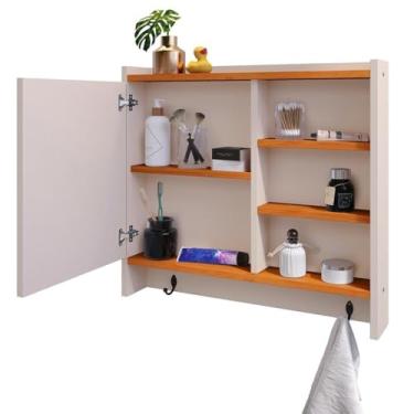 Imagem de Espelheira Suspensa Para Banheiro Closet Porta e Nichos Ganchos Toalhas (Off White/Cinamomo)