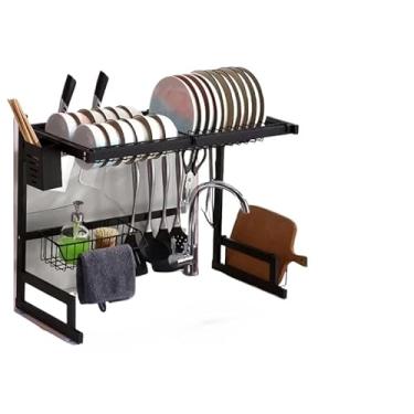 Imagem de 1 2Rack de pratos em camadas sobre a pia Rack de secagem de pratos Escorredor de pratos Vem com um suporte de esponja(65 CM)