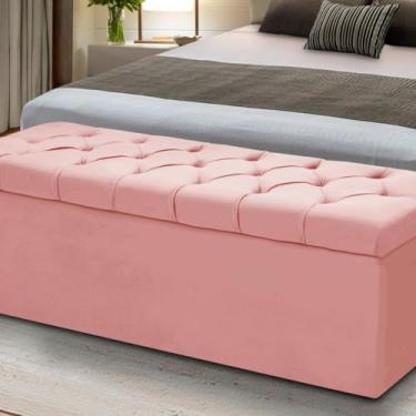 Imagem de Baú Estofado Casal: Madeira e Veludo para Seu Quarto (Rosa)