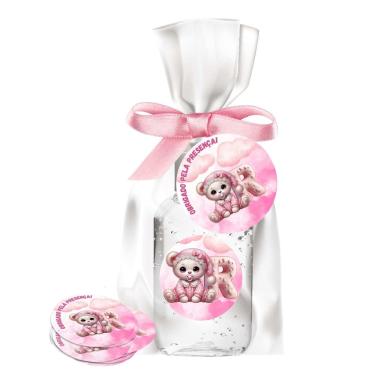 Imagem de kit 25 Lembrancinhas Alcool Gel Ursinha Rosa Maternidade e Chá De Bebê	