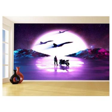 Imagem de Papel De Parede 3D Moto Jato Caça Retrô Top Gun 3,5M Bkm122 - Você Dec