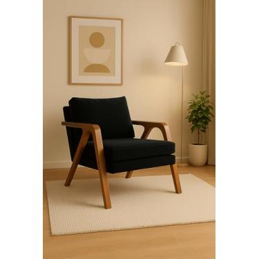 Imagem de Poltrona Estofada Mona Veludo Decorativa Luxo Pés De Madeira Maciça (PRETO)