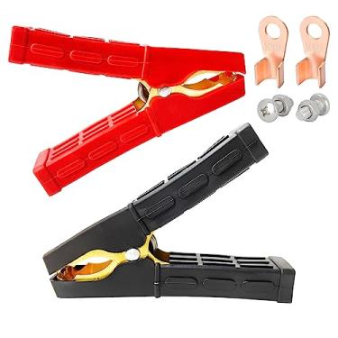 Imagem de 2 braçadeiras de carregador de bateria, extremidades do cabo do carregador de bateria, clipes jacaré resistentes 500A 12V 24V grampos de crocodilo cobre puro extremidades de substituição do carregador