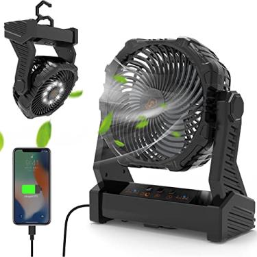 Imagem de Gewanolla Ventilador Portátil Recarregável Com Luz, Luz E Gancho Para Barraca Bateria De 10.000 Mah, Pivô 270°, 3 Velocidades, Mesa Usb Pessoal Camping, Queda Energia, Furacão, Canteiro Obras