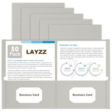 Imagem de Pastas com bolsos, LAYZZ pacote com 30 pastas de papel com 2 bolsos, pastas servem em papel tamanho carta para escola, escritório e casa (cinza)