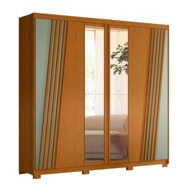 Imagem de Roupeiro Frisado Com Espelho Fênix Cinamomo Sálvia