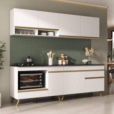 Imagem de Armário De Cozinha Modulada Compacta Com Balcão Para Cooktop/forno Veneza Multimóveis Mp2262 Branco/dourado