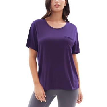 Imagem de GYS Pijama feminino de viscose de bambu, camiseta de dormir, manga curta, camiseta macia de verão, Roxa, XXG