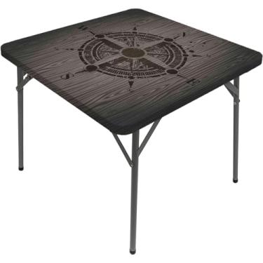 Imagem de Bússola quadrada de mesa, desenho de uma bússola de vela em uma superfície de madeira em arte gerada por computador, borda elástica, adequada para decoração de mesa, buffet e acampamento, adequado