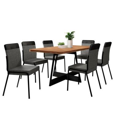 Imagem de Conjunto Sala De Jantar Paris 6 Cadeiras Carraro Grafite/preto/nogal