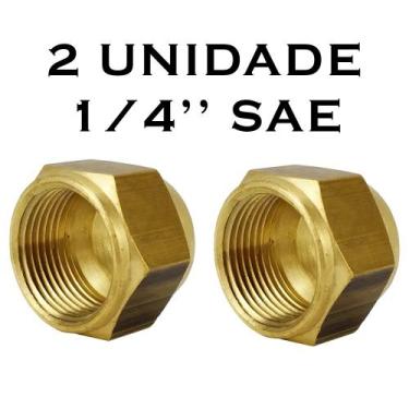 Imagem de 2 Porcas Latão Rosca Sae Flange Tubo Cobre Refrigeração 1/4 - Madasa