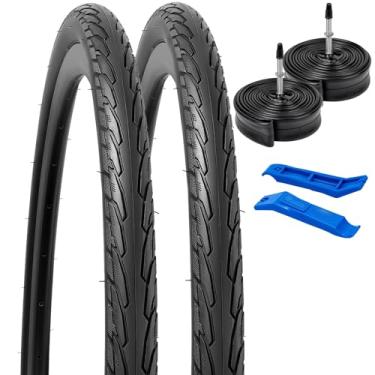 Imagem de YUNSCM 2 peças de pneus de bicicleta 700C 700 x 35C/37-622 e 700C válvula Presta e 2 tiras de aro compatíveis com 700x33-37C 33/37-622 pneus e tubos de bicicleta (W-2109)