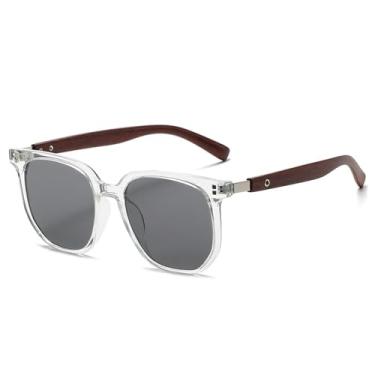 Imagem de Gafas de sol retro de moda con vetas de madera, UV400 (gris transparente)