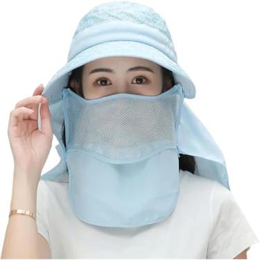 Imagem de Balde Chapéu Mulheres Aba Larga Máscara Facial Sol Chapéu Destacável Pescoço Rosto Flap Rabo De Cavalo Viseira Chapéu Jardim Pesca Caminhadas, 7, A